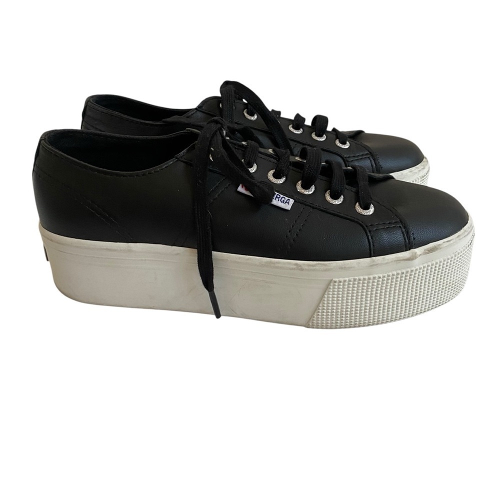 Superga EUC 2790 Nappa Black Leather Platform Sneakers EU 37.5 SZ 6.5 - Picture 4 of 16
